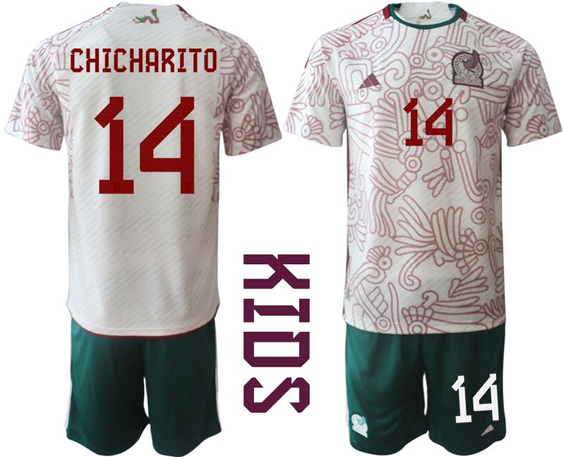 Youth 2022 World Cup National Team Mexico away white 14 Soccer Jersey